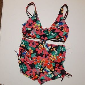Blueming Twist Front Lace Up Tropical Two-Piece Swimsuit